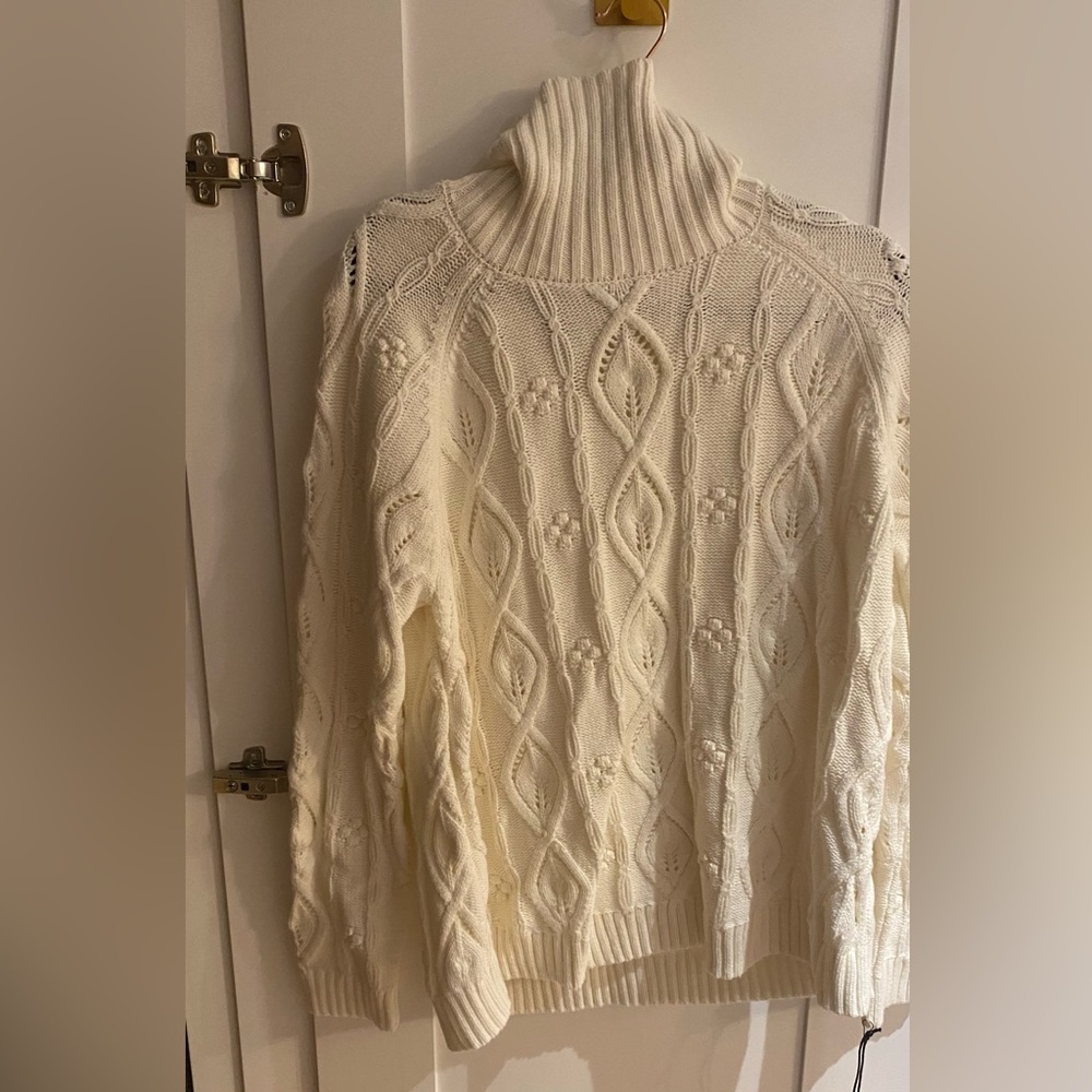 white knit sweater with turtle neck